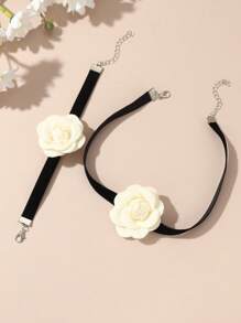 2 件套玫瑰花项链和手链首饰套装，送给女孩的礼物