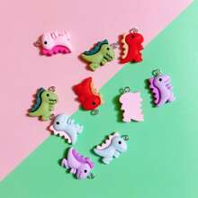 10pcs Random Assorted Colorful Cartoon Mini Dinosaur Beads, Suitable For DIY Jewelry Making Pendants Earrings Necklaces Bracelets Keychains Bag Charms, Resin Crafting Supplies