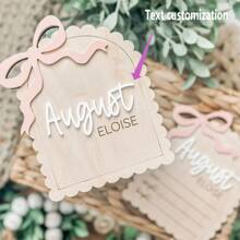 Personalisiertes Mädchen Namensschild, rosa Schleifendesign mit Geburtsinformationen & Name, personalisiertes Geburtsankündigungsschild als Geschenk zu Geburtstag, Abschluss, Harmonie Zuhause