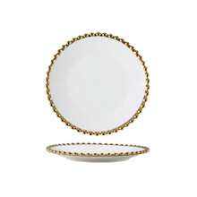 1 pieza Tazón de ensalada/Plato de bistec de cerámica de lujo con perla dorada, adecuado para restaurantes