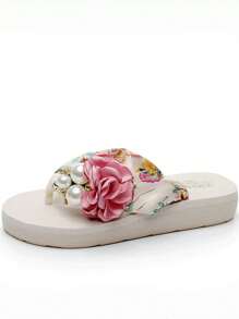 夏季防滑兒童拖鞋女孩時尚沙灘鞋免手花朵涼鞋