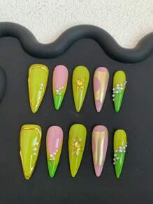 Diez piezas de uñas para altas francesas talladas a mano que se pueden dar a amigos o novias para usar repetidamente