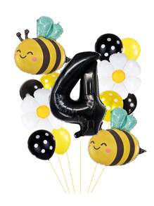 13pcs/Set 32 Inch Gold/Black 0-9 Number Balloons, Giant Bee Shaped Foil Balloon, Daisy/White Flower Balloons (Approx. 42cm Diameter), 12 Inch Yellow/Black Polka Dot Balloons, Creating A Dreamy Bee-Themed Party For Birthday Celebration, Spring Outdoor Party, Business Events, Etc.