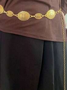 1pc Vintage Exaggerated Hollow Out Alloy Waist Chain, Fashion Versatile Decorative Accessories For Skirts