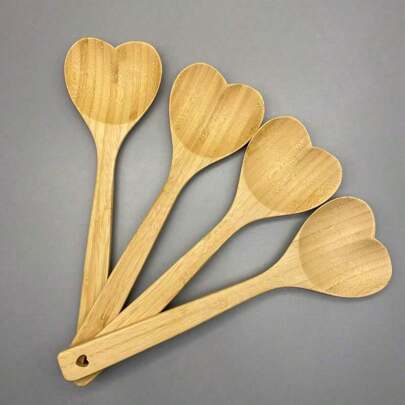 1 pieza/2 piezas/3 piezas/4 piezas Utensilios de cocina de bambú y madera: espátula, cuchara con forma de corazón, cuchara hueca, pala con forma de corazón, cuchara de mezcla, adecuados para mezclar, cocinar, hornear, regalo ideal para la anfitriona