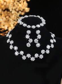 4 件套 - 水钻雪花设计奢华项链、耳环、手链、优雅百搭配饰，适合女性婚礼、派对、节日 - 精緻項鍊套裝 - 查看 3