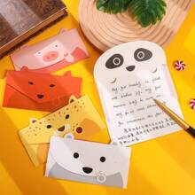 4 张可爱动物卡通信纸、贺卡、感谢卡、12 张信封和动物贴纸，尺寸 6.3 英寸 X 8.3 英寸纸张，– 熊猫、狐狸、豹子、猪、兔子