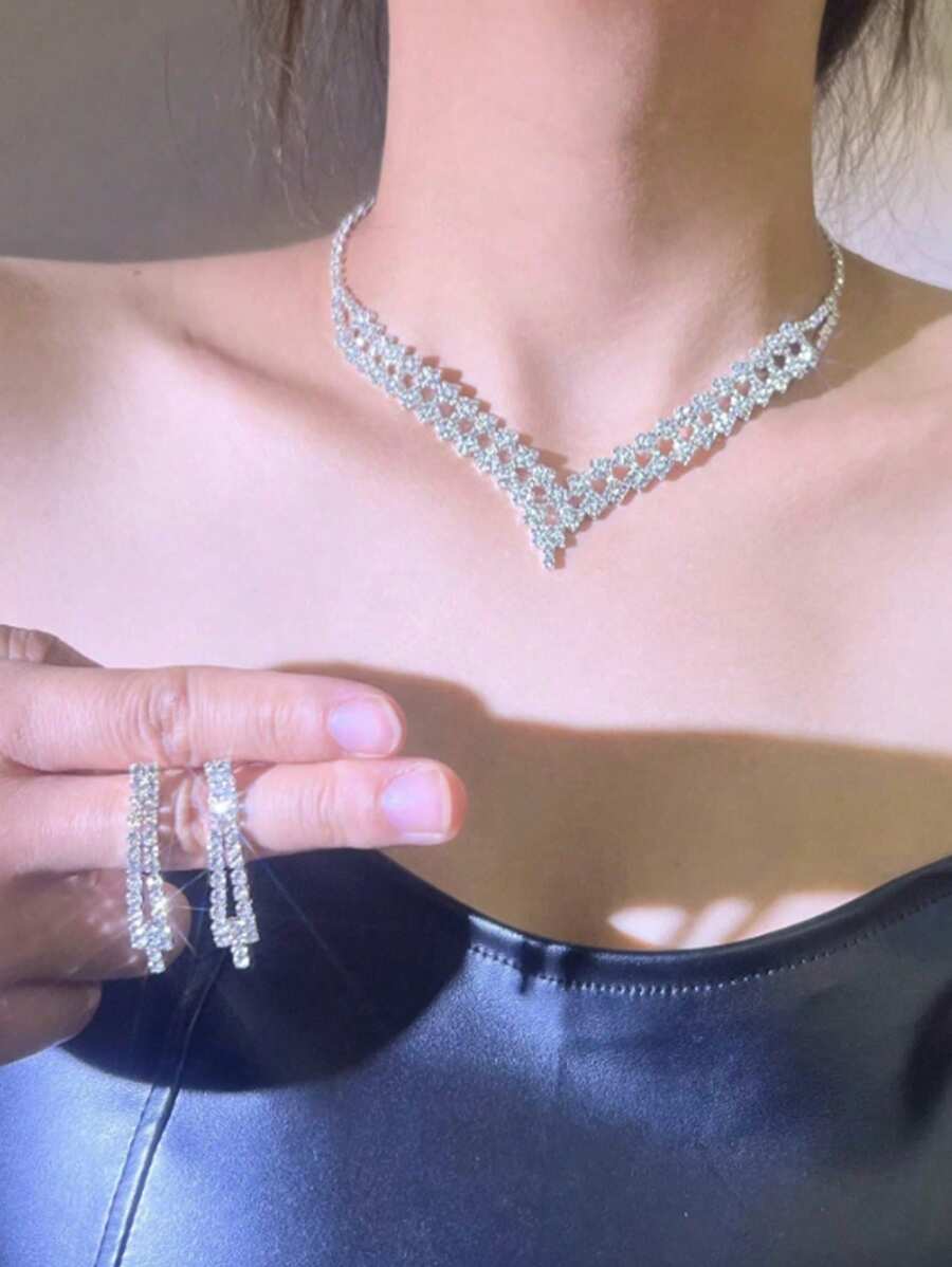 Sparkling Cubic Zirconia Waterdrop Necklace Earrings Bridal Jewelry Set