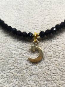 1 件 4 毫米刻面黑水晶星星、月亮吊坠项链，适合女士，时尚、可爱、百搭，适合日常佩戴 - 黑色 - 查看 3