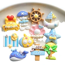 Set de 11 piezas de accesorios de resina con diseño lindo de la serie Ocean de Catone: calcomanías para refrigerador, estuche hecho a mano para teléfono móvil, caja de almacenamiento
