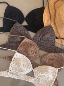 Crochet Top Luxury Premium Tricot - 黑色 - 查看 2