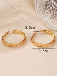 1 par de pendientes con textura metálica chapados en oro, de estilo europeo y americano, adecuados para fiestas y uso diario de mujeres - amarillo dorado - Ver 2