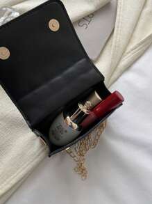 可爱时尚珍珠纹理手提包零钱包斜挎包外出手提包小方包 - 黑色 - 查看 6