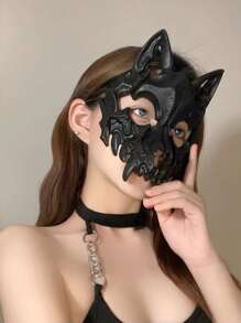 1pc Women's Sexy Accessories - Anime Fierce Tiger/Wolf Half Face Mask, Tengu Cosplay Prop, Halloween Costume, Fashion Party Club Item - Black - View 7