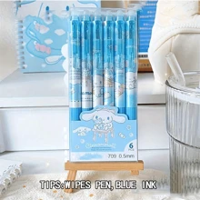 Sanrio Sanrio 6pcs/12pcs Hello Kitty & Kuromi & Melody & Cinnamoroll & Pochacco Erasable/Not Erasable Gel Cute Pens With Cute Moyi Design, The Erasable Pen Is Blue Ink, And The Non-Erasable Pen Is Black Ink,Retractable,Officesupplies,0.5mm Erasable Gel Pens, Good At Writing Quick-Drying, Press The Pen Neutral Pen