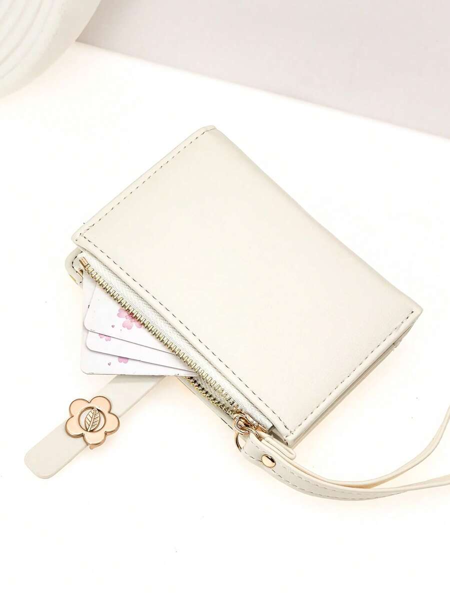 MINGYOU Women's Short Wallet PU Mini Handbag With Ditsy Floral Student Buckle Patchwork Multicolor Contrast Color Multipurpose Wallet Card Holder Compact And Portable Suitable As Holiday Gift Flower Purse Wallet Purse Wallet Mini Wallet Small Wallet - White - View 1