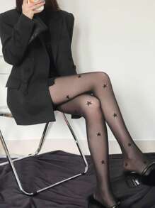 1 件黑色五角星紧身裤，性感哥特风格五角星长筒袜，打造美丽双腿，酷炫时尚紧身五角星连裤袜，迷人诱人的五角星紧身裤，可爱的五角星及膝袜