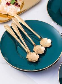 1 Set (1 Cup, 1 Saucer, 1 Spoon) / 1 Set Of 6 Cups, 6 Saucers, 6 Spoons (With Black Holder + Cherry Blossom Gold Spoon) Ceramic Coffee Cup, Saucer, Elegant Coffee & Dessert Plate, Classic Afternoon Tea Set, Creative Minimalist Afternoon Tea Cup, Coffee Cup Set, Solid Color Graceful Series, Espresso Cup With Handle, Mug, Milk Cup, Space-Saving Essential, Must-Have For Coffee Lovers, For Daily Home & Office Use, Family/School Supplies, Holiday Gift, Suitable For Home, Garden, Restaurant, Holiday Events - Dishwasher Friendly Back To School