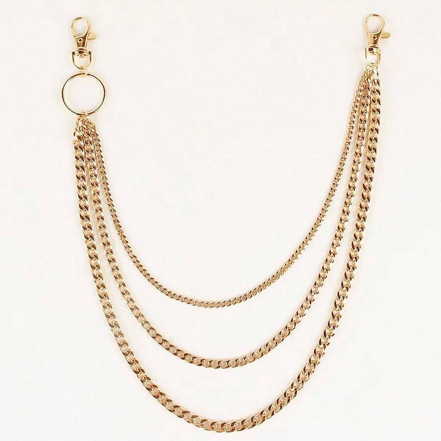 1 件女士金色嘻哈风格朋克时尚多层链，适合日常使用