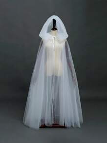 1pc White/Black Bride Shawl, Halloween Witch, Vampire Cosplay Sheer Cloak, Halloween Cape, Gaming Horror Party Costume Props, Festival Outfit