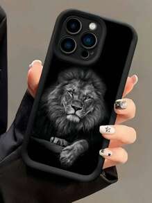 Casing Ponsel Fashion Hitam Motif Singa Kreatif Baru 1 buah, Kompatibel dengan Apple 16 Pro Max, 11/12/13/14 Plus, XR/7/8 Plus, 15 PM, Tahan Air, Tahan Guncangan, Anti Jatuh, Tahan Gores, Hadiah Ulang Tahun - Hitam - View 1