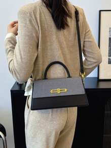 Women's Structured Squared Box Handbag, Fashion Elegant Lady Crossbody Bag, Black, Best Mother's Day Gifts Women , Mum Gifts - Black - View 6