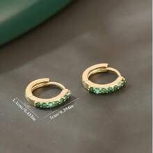 1 对铜镶嵌绿色锆石环形耳环，独特嘻哈风格闪光圆形耳环，礼物创意