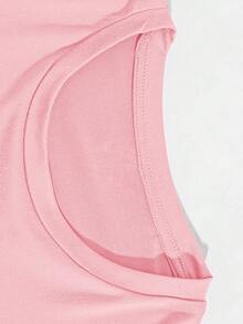 Letter Printed T-Shirt, Short-Sleeved Round Neck Summer And Spring Casual Top, Women's Clothing - Pink - View 3