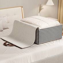 1pc Houndstooth Pattern Tote Storage Bag, Minimalist Design Non-Woven Fabric Rectangular Large Capacity Seasonal Clothes Quilt Storage Bag, Thick Dustproof Moisture-Proof Travel Luggage Bag, Large Capacity Home Organizer Bag, For Home Use