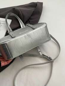 1 件简约休闲女包，基本款纯色单肩包。轻便通勤包，返校用品，学校用品。适合大学、工作、办公室、学生、少女、日常、通勤、户外、郊游、旅行。秋季和冬季。送给女士的礼物。 - 銀色 - 查看 8