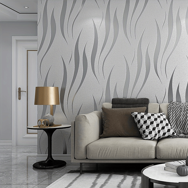 Wavy Pattern Wallpaper, Nonwoven 3D Modern Print Embossed Stripe Stylish Wallpaper, Suitable For Living Room, Bedroom, Kitchen And Bathroom, Silver-Grey