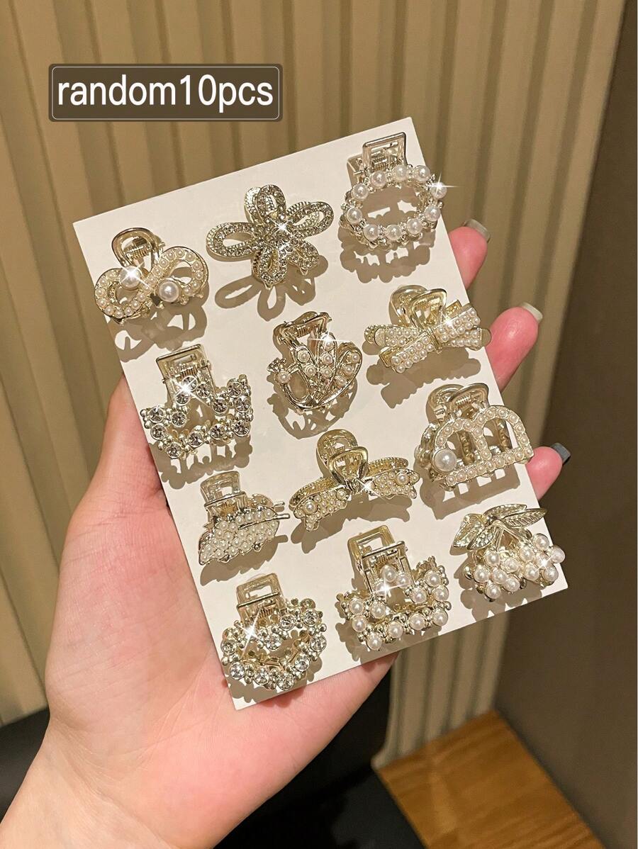 10件/套女士仿珍珠和水钻发夹发爪发夹发夹发夹发夹发夹秋冬发饰女士度假装女士 - 彩色 - 查看 1