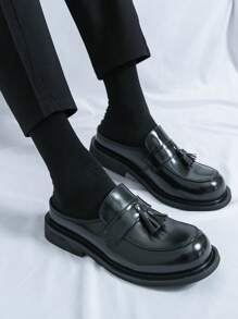 2025 Men's Loafers Slip-On Moccasins, Pointed Toe Business Casual Dress Shoes, Korean Fashion - Black - View 4