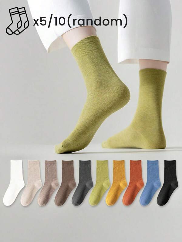 5/10 Paia Di Calzini Da Donna Primaverili Ed Estivi Di Moda Semplice, Soffici, Traspiranti E Assorbenti, Casual E Sportivi, Di Colore Casuale E Tinta Unita
