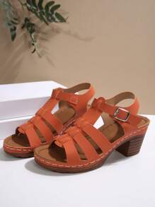 Comercio transfronterizo Tallas grandes 36-43 Sandalias de tacón alto grueso de moda color negro, sandalias blancas de uso diario con puntera abierta, sandalias para mujer de suela gruesa naranja, nuevos llegados de verano