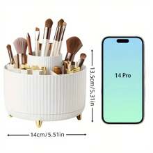 1 pièce Boîte de rangement pour maquillage rotative à 360 degrés - 1 boîte de rangement pour cosmétiques en plastique avec 5 compartiments - Boîte de rangement multifonction pour pinceaux, rouge à lèvres, soins de la peau et articles de papeterie - Organisateur de bureau de luxe rayé sans odeur Décor de salle de bain d'été Organisateur de maquillage Retour à l'école