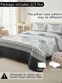 2/3pcs Set Gray Mandala Bohemian Pattern Duvet Cover Set, Soft Microfiber Bedding, Breathable & Wrinkle-Resistant, Luxury Hotel Style, Gift For Parents & Friends, Includes Duvet Cover*1, Pillow Sham*1/2, Sizes: Super King, King, Queen, Twin, Dorm Bedding, Back To School