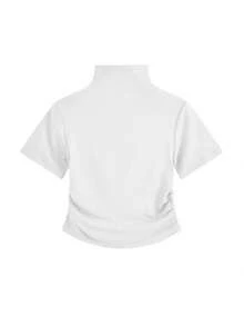 女士夏季纯色立领短袖休闲T恤 白色 - 白色 - 查看 8