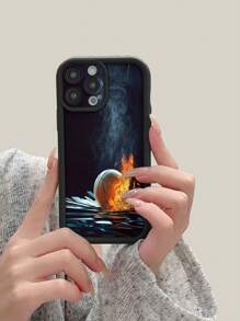 1pc Basketball Smoke-Emitting Pattern Phone Case, Luxury Black Full-Body Protection Shock-Proof Drop-Proof Thick TPU Phone Case, Compatible With IPhone 16