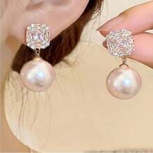 1 par de aretes elegantes de perla falsa con metal y rhinestones, adecuados para uso diario, fiestas y bodas de mujeres
