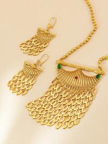 3pcs/Set Vintage Luxury Crescent Moon Earrings And Necklace Set With Gold Coin Fringe Jewelry For Women Weddings And Party Occasion - Yellow Gold - View 17