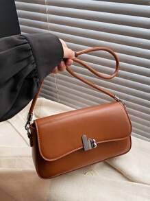 Effen kleur modieuze PU vierkante oksel tas, schoudertas casual veelzijdige minimalistische crossbody tas, lichtgewicht zakelijke vrouwen handtas met klep, geschikt voor meisjes, dames, studenten, kantoorpersoneel, zakelijke gelegenheden
