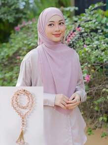 2pcs/Box Muslim Prayer Beads And Chiffon Hijab Set (1pc Hijab + 1pc Bracelets) - Multicolor - View 9