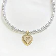 Mặt dây chuyền trang trí hình trái tim và ngọc trai giả Cubic Zirconia 26 chữ sang trọng, thích hợp cho tiệc tùng và đeo hàng ngày - Vàng - Xem 23
