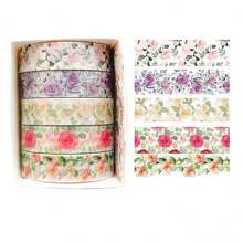 5 Rolls, Cute Clear Flower Sticker Tape DIY Decorative Material Tape Handbook Sketchbook Stickers School Supplies Office Supplies Gift