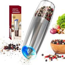 Rechargeable Electric Salt And Pepper Grinder Set, Gravity Electric Salt And Pepper Grinder Set, Electric Salt And Pepper Seasoning Jar Set, Adjustable Thickness, With LED Light, Kitchen Grinder Tool, Suitable For Household Use - Silver (battery Version) - View 9