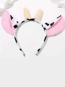 3 件装毛绒大耳朵黑白牛头带 + 腕带，女士动物服装头饰，适合万圣节、派对、四季舞会 - 彩色 - 查看 6