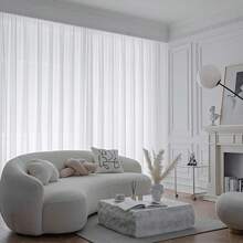 1pc White Vertical Stripe Sheer Curtain, Nordic Minimalist Solid Style, Rod Pocket Design, Easy To Hang, Washable, Premium Voile Fabric, Soft & Breathable, Filtering Light, Modern Home Window Privacy Decor, Suitable For Bedroom, Living Room, Bathroom, Dining Room, Closet, Office