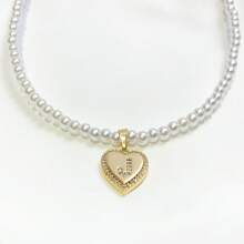 Mặt dây chuyền trang trí hình trái tim và ngọc trai giả Cubic Zirconia 26 chữ sang trọng, thích hợp cho tiệc tùng và đeo hàng ngày - Vàng - Xem 11