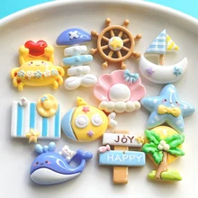 Set de 11 piezas de accesorios de resina con diseño lindo de la serie Ocean de Catone: calcomanías para refrigerador, estuche hecho a mano para teléfono móvil, caja de almacenamiento